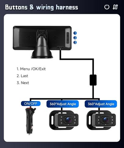 كاميرا سيارة للمقعد الخلفي للمقعد الخلفي HD-Rear-Facing CarBaby Monitor للرؤية الليلية، زاوية رؤية قابلة للتعديل، إعداد سهل، كاميرا قابلة للدوران 360 درجة، أمان للأطفال 6.86 بوصة IPS شاشة مراقبة الطفل للسيارة منقسمة in Kuwait