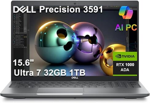 كمبيوتر محمول Dell Precision 3591 Mobile Workstation AI PC (15.6 بوصة FHD، Intel 16-Core Ultra 7 165H، 64GB DDR5، 2TB SSD، NVIDIA RTX 1000 Ada 6GB) للأعمال، المهندس، كاميرا ويب FHD، Thunderbolt 4، Win 11 Pro in Kuwait