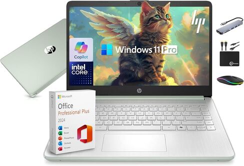 HP 14" Laptop Computer 2025-2026 Business Student, Copilot AI, Lifetime Office, 4-Core Intel CPU, 16GB RAM, 628GB Storage (128GB UFS+500GB Ext), Wi-Fi 6, 10+ Hrs, MarxsolAccessory, Win 11 Pro, Green in Kuwait