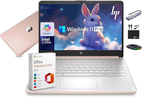 HP 14" Laptop Computer 2025-2026 Business Student, Copilot AI, Lifetime Office, 4-Core Intel CPU, 16GB RAM, 628GB Storage (128GB UFS+500GB Ext), Wi-Fi 6, 10+ Hrs, MarxsolAccessory, Win 11 Pro, Green in Kuwait