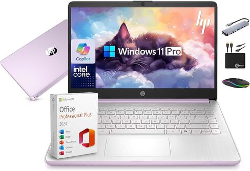كمبيوتر محمول HP 14 بوصة 2025-2026 Business Student، Copilot AI، Lifetime Office، وحدة المعالجة المركزية Intel 4-Core، ذاكرة وصول عشوائي 16 جيجابايت، تخزين 628 جيجابايت (128 جيجابايت UFS + 500 جيجابايت تحويلة)، Wi-Fi 6، 10+ ساعات، MarxsolAccessory، Win 11 in Kuwait
