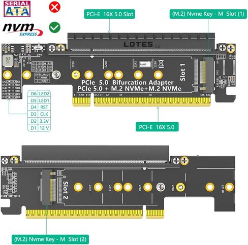 محول Mustpoint Dual NVMe، ومحول PCIe 5.0 X16 إلى Dual NVMe والمزيد من محول PCIE x16 (إشارة x8) لـ M.2 NVMe SSD (يتطلب تشعب PCI-e) in Saudi Arabia