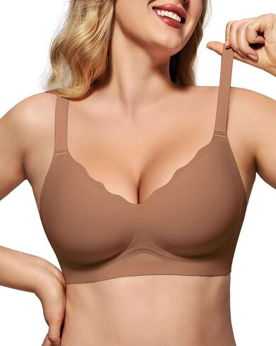 HORISUN Women's Wireless Push Up Bralette - No Underwire Scalloped V-Neck Full Coverage Soft Support Bra in Saudi Arabia