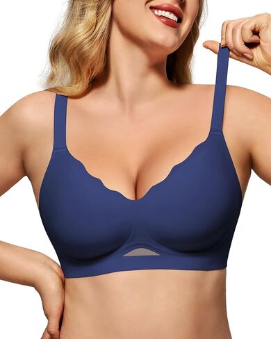 HORISUN Women's Wireless Push Up Bralette - No Underwire Scalloped V-Neck Full Coverage Soft Support Bra in Saudi Arabia