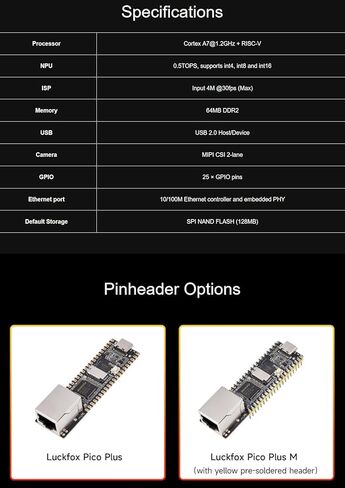 LuckFox Pico Plus مع رأس ملحوم مسبقًا RV1103 Linux Micro Development Board يدمج معالجات ARM Cortex-A7/RISC-V MCU/NPU/ISP مع منفذ إيثرنت @XYGStudy (Luckfox Pico Plus) in Saudi Arabia