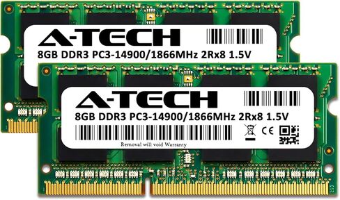 ذاكرة وصول عشوائي A-Tech سعة 16 جيجابايت (2 × 8 جيجابايت) للوحة الأم ASRock NUC N4200-NUC-DL/ N3350-NUC-DL | DDR3L 1866MHz PC3-14900 Non ECC SO-DIMM 2Rx8 1.35V - مجموعة ترقية ذاكرة الكمبيوتر المحمول والكمبيوتر المحمول in Kuwait