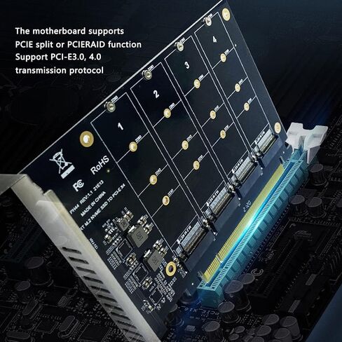 محول M.2 PCIE PCIE 4.0 X16 بطاقة NVMe ذات 4 منافذ مع مروحة تبريد لواجهة SSD X16 عالية السرعة للمستخدمين in Kuwait