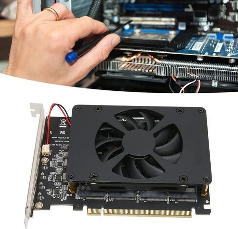 محول M.2 PCIE PCIE 4.0 X16 بطاقة NVMe ذات 4 منافذ مع مروحة تبريد لواجهة SSD X16 عالية السرعة للمستخدمين in Kuwait