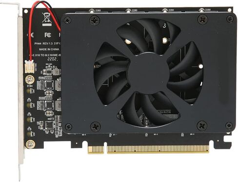 محول M.2 PCIE PCIE 4.0 X16 بطاقة NVMe ذات 4 منافذ مع مروحة تبريد لواجهة SSD X16 عالية السرعة للمستخدمين in Kuwait
