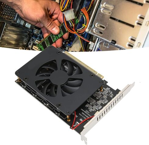 محول M.2 PCIE PCIE 4.0 X16 بطاقة NVMe ذات 4 منافذ مع مروحة تبريد لواجهة SSD X16 عالية السرعة للمستخدمين in Kuwait