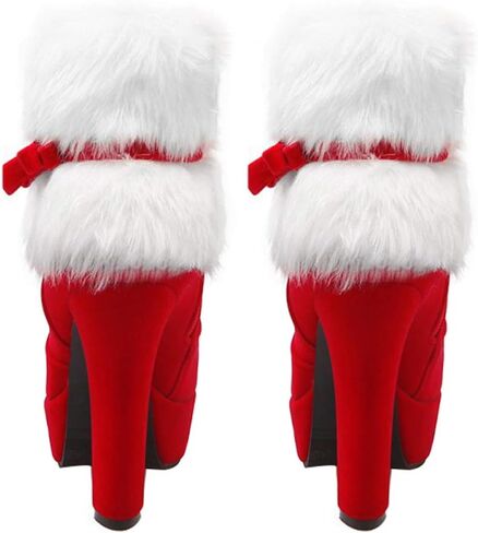 Winter Warm Faux Fur Zipper Short Boots Chunky High Heels Bowknot Zip Ankle Booties for Women Girls 23CM in Saudi Arabia