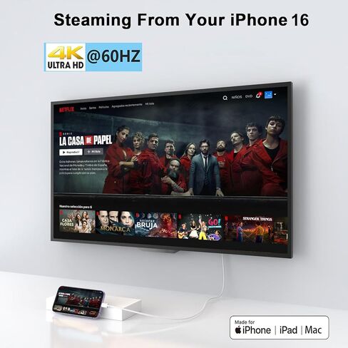 كابل Apple USB-C إلى HDMI 4K@60 هرتز لسلسلة iPhone 15 16، 6FT من النايلون المضفر عالي السرعة من النوع C إلى HDMI 2.0 سلك Thunderbolt 5/4/3 لجهاز MacBook Pro/Air، iPad Pro، iMac، Galaxy S25 S24، Surface in Kuwait
