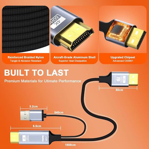 محول HDMI إلى DisplayPort، 6 أقدام نشط 4K@60 هرتز HDMI إلى DP كابل مجدول، HDMI أحادي الاتجاه إلى DP مع طاقة USB لجهاز PS5، Xbox Series X/S، Switch، الكمبيوتر الشخصي، الكمبيوتر المحمول إلى شاشة DP، NVIDIA AMD in Saudi Arabia