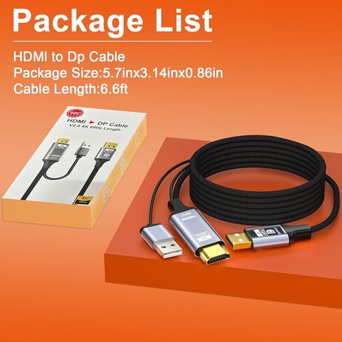 محول HDMI إلى DisplayPort، 6 أقدام نشط 4K@60 هرتز HDMI إلى DP كابل مجدول، HDMI أحادي الاتجاه إلى DP مع طاقة USB لجهاز PS5، Xbox Series X/S، Switch، الكمبيوتر الشخصي، الكمبيوتر المحمول إلى شاشة DP، NVIDIA AMD in Saudi Arabia
