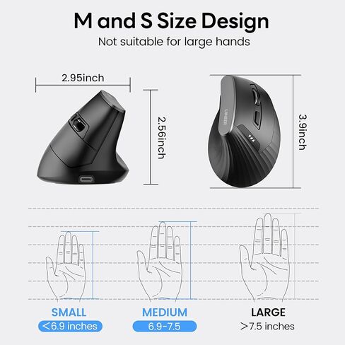 Uineer Vertical Mouse, 2.4GHz Ergonomic Wireless Bluetooth Mouse, 800/1200/1600/2400 Adjustable Dpi, 5 Buttons Ergonomic Mouse for Laptop, PC, Mac, Comfort and Reduced Wrist Strain (Black) in Saudi Arabia