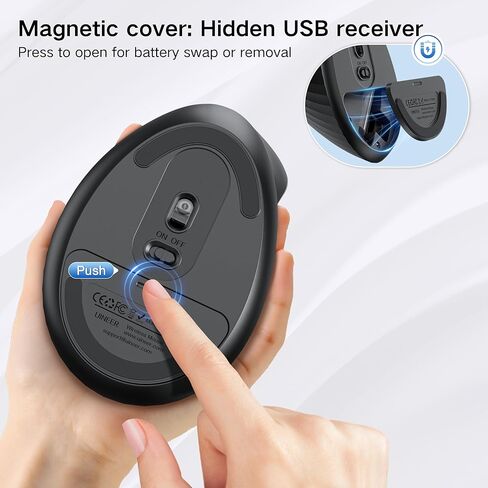 Uineer Vertical Mouse, 2.4GHz Ergonomic Wireless Bluetooth Mouse, 800/1200/1600/2400 Adjustable Dpi, 5 Buttons Ergonomic Mouse for Laptop, PC, Mac, Comfort and Reduced Wrist Strain (Black) in Saudi Arabia
