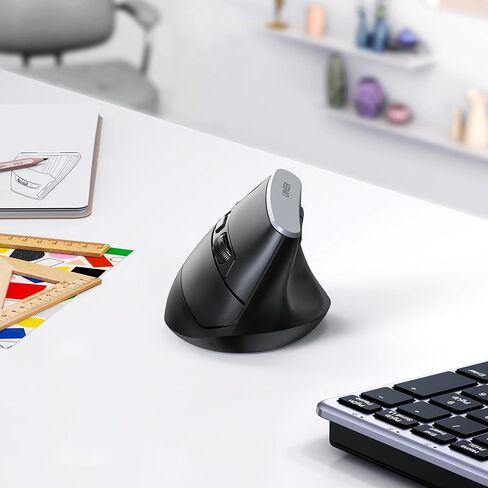 Uineer Vertical Mouse, 2.4GHz Ergonomic Wireless Bluetooth Mouse, 800/1200/1600/2400 Adjustable Dpi, 5 Buttons Ergonomic Mouse for Laptop, PC, Mac, Comfort and Reduced Wrist Strain (Black) in Saudi Arabia