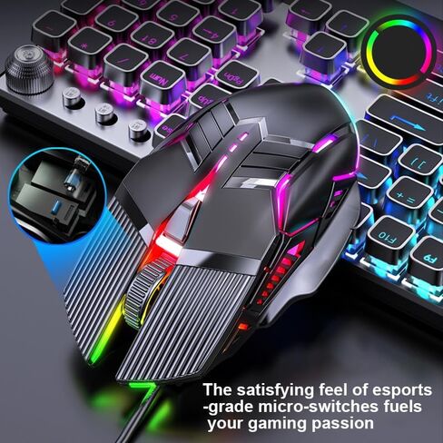 Gaming Mouse, 3200 DPI Adjustable Optical Wired Mouse, 6 Key and Colorful Lighting Effects for Windows/Mac/Laptop, Black in Saudi Arabia