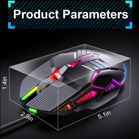 Gaming Mouse, 3200 DPI Adjustable Optical Wired Mouse, 6 Key and Colorful Lighting Effects for Windows/Mac/Laptop, Black in Saudi Arabia