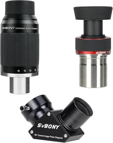 SVBONY SV245 Zoom Eyepiece, 8 to 16mm Telescope Eyepiece, Parfocal Design Bundle with SV215 Zoom Eyepiece, 1.25 Inch Lens, 3mm to 8mm and SV222 90 Degree Diagonal Mirror, 1.25 Inch in Saudi Arabia