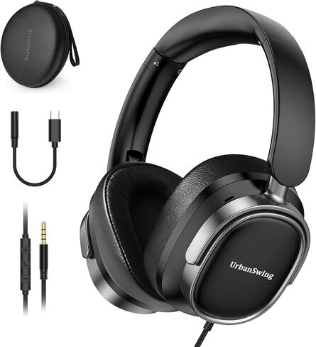 سماعات رأس سلكية W70 فوق الأذن مع ميكروفون، ومحول USB-C بالإضافة إلى مقبس 3.5 مم وحقيبة سفر صلبة، سلك مضفر طويل للغاية بطول 4.9 أقدام لأجهزة iPad وiPhone 16/17 وSamsung وPS5 والمراهقين والبالغين in Kuwait