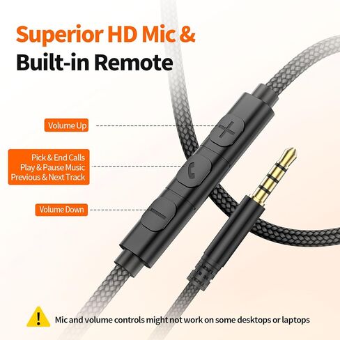 سماعات رأس سلكية W70 فوق الأذن مع ميكروفون، ومحول USB-C بالإضافة إلى مقبس 3.5 مم وحقيبة سفر صلبة، سلك مضفر طويل للغاية بطول 4.9 أقدام لأجهزة iPad وiPhone 16/17 وSamsung وPS5 والمراهقين والبالغين in Kuwait