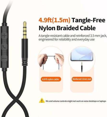 سماعات رأس سلكية W70 فوق الأذن مع ميكروفون، ومحول USB-C بالإضافة إلى مقبس 3.5 مم وحقيبة سفر صلبة، سلك مضفر طويل للغاية بطول 4.9 أقدام لأجهزة iPad وiPhone 16/17 وSamsung وPS5 والمراهقين والبالغين in Kuwait