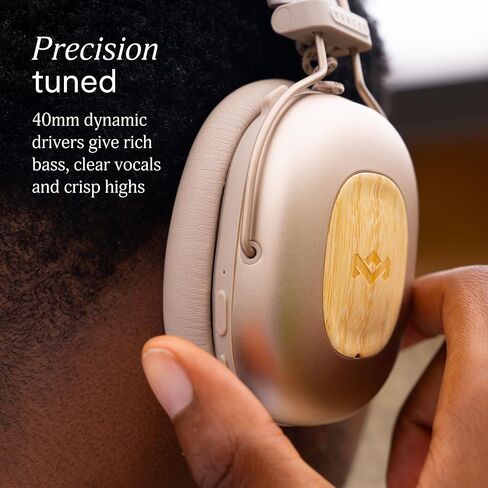 سماعات رأس House of Marley Positive Vibration Rebel Wireless ANC - سماعات بلوتوث فوق الأذن مع خاصية إلغاء الضوضاء التكيفية، وقت تشغيل 130 ساعة، IPX5، مواد مستدامة (كريمي) in Kuwait