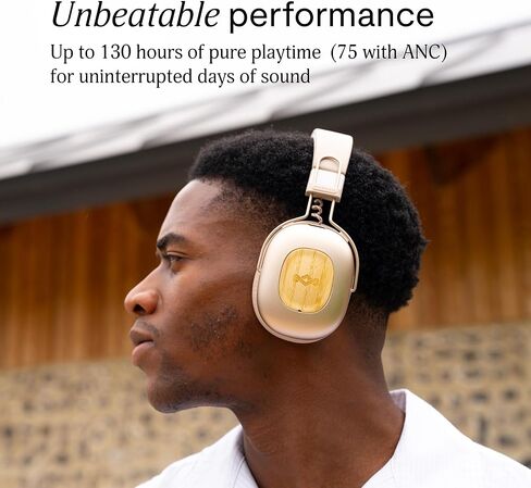 سماعات رأس House of Marley Positive Vibration Rebel Wireless ANC - سماعات بلوتوث فوق الأذن مع خاصية إلغاء الضوضاء التكيفية، وقت تشغيل 130 ساعة، IPX5، مواد مستدامة (كريمي) in Kuwait