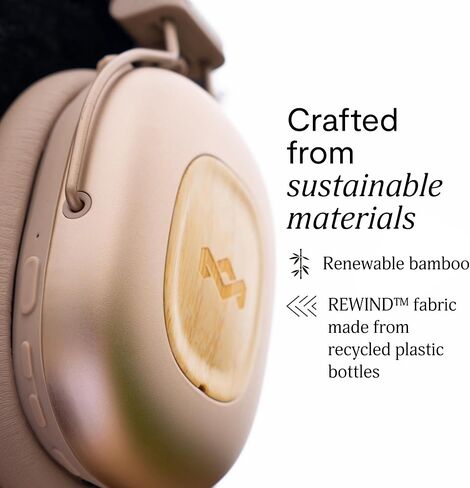 سماعات رأس House of Marley Positive Vibration Rebel Wireless ANC - سماعات بلوتوث فوق الأذن مع خاصية إلغاء الضوضاء التكيفية، وقت تشغيل 130 ساعة، IPX5، مواد مستدامة (كريمي) in Kuwait