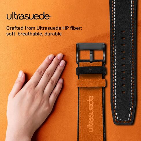 حزام من الجلد السويدي Bandletic متوافق مع Apple Watch Ultra 3 2 1 Band 49mm للرجال، حزام بديل مسامي لسلسلة iWatch 11 10 (46 مم)، 9 8 7 (45 مم)، SE3 SE2 SE 6 5 4 (44 مم)، أسود/برتقالي in Saudi Arabia