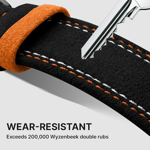 حزام من الجلد السويدي Bandletic متوافق مع Apple Watch Ultra 3 2 1 Band 49mm للرجال، حزام بديل مسامي لسلسلة iWatch 11 10 (46 مم)، 9 8 7 (45 مم)، SE3 SE2 SE 6 5 4 (44 مم)، أسود/برتقالي in Saudi Arabia