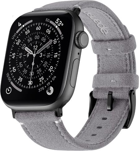 حزام من الجلد السويدي Bandletic متوافق مع Apple Watch Ultra 3 2 1 Band 49mm للرجال، حزام بديل مسامي لسلسلة iWatch 11 10 (46 مم)، 9 8 7 (45 مم)، SE3 SE2 SE 6 5 4 (44 مم)، أسود/برتقالي in Saudi Arabia