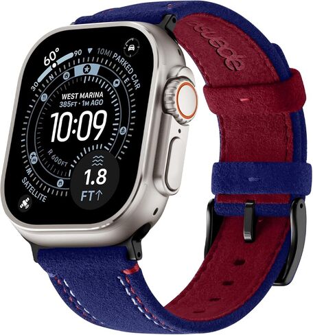 حزام من الجلد السويدي Bandletic متوافق مع Apple Watch Ultra 3 2 1 Band 49mm للرجال، حزام بديل مسامي لسلسلة iWatch 11 10 (46 مم)، 9 8 7 (45 مم)، SE3 SE2 SE 6 5 4 (44 مم)، أسود/برتقالي in Saudi Arabia
