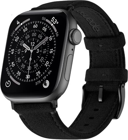 حزام من الجلد السويدي Bandletic متوافق مع Apple Watch Ultra 3 2 1 Band 49mm للرجال، حزام بديل مسامي لسلسلة iWatch 11 10 (46 مم)، 9 8 7 (45 مم)، SE3 SE2 SE 6 5 4 (44 مم)، أسود/برتقالي in Saudi Arabia