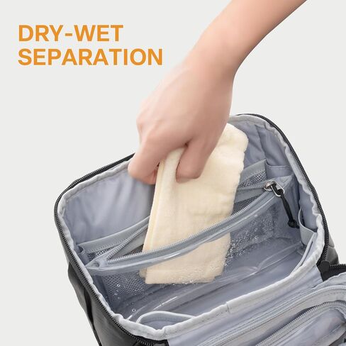 حقيبة أدوات الزينة المدمجة من Everfun للرجال والنساء أثناء السفر، مجموعة أدوات الحلاقة مفتوحة واسعة، حقيبة نظافة لتنظيم المكياج مقاومة للماء مع حجرة رطبة وجافة - أسود، صغير 9.25 × 5.5 × 6.75 in Kuwait