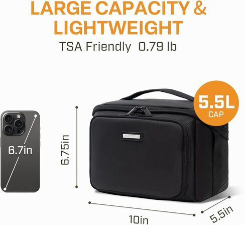 حقيبة أدوات الزينة المدمجة من Everfun للرجال والنساء أثناء السفر، مجموعة أدوات الحلاقة مفتوحة واسعة، حقيبة نظافة لتنظيم المكياج مقاومة للماء مع حجرة رطبة وجافة - أسود، صغير 9.25 × 5.5 × 6.75 in Kuwait