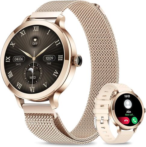 Smart Watches for Women, 1.106" AMOLED Small Screen Smartwatch Answer/Make Call for Android iOS Phones, IP68 Waterproof Fitness Activity Tracker with 100+ Sports, Heart Rate, SpO2, Rose Gold in Saudi Arabia