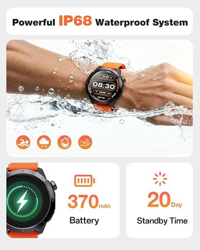 AOLON GPS Smart Watch for Men, 1.43'' AMOLED Smartwatch with Compass/Barometer/Altimeter, Heart Rate/Sleep Monitor, 30M Waterproof, 60+ Sports Fitness Tracker for Android/iOS, Black & Orange (2 Bands) in Saudi Arabia