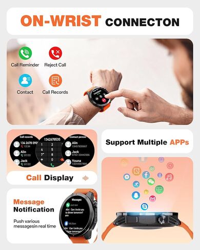 AOLON GPS Smart Watch for Men, 1.43'' AMOLED Smartwatch with Compass/Barometer/Altimeter, Heart Rate/Sleep Monitor, 30M Waterproof, 60+ Sports Fitness Tracker for Android/iOS, Black & Orange (2 Bands) in Saudi Arabia