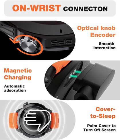 AOLON GPS Smart Watch for Men, 1.43'' AMOLED Smartwatch with Compass/Barometer/Altimeter, Heart Rate/Sleep Monitor, 30M Waterproof, 60+ Sports Fitness Tracker for Android/iOS, Black & Orange (2 Bands) in Saudi Arabia