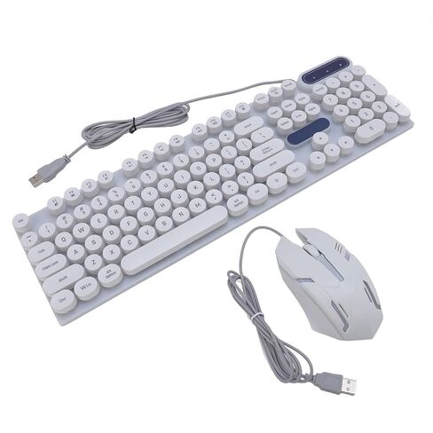 مجموعة لوحة مفاتيح وماوس ميكانيكية للألعاب من Sorandy، 1600 ديسيبل متوحد الخواص Retro Punk Round Keycaps لوحة مفاتيح سلكية، لوحات مفاتيح سلكية بإضاءة خلفية مع ماوس، مثالية للكمبيوتر الشخصي (مجموعة D500 White Punk) in Kuwait