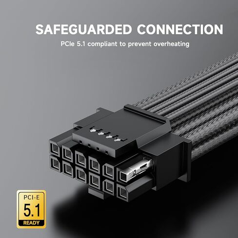 Sirlyr Black PSU Extension Cable Kit, Metallic Sheen Braided Sleeved Cables, 34cm 12VHPWR 16-Pin Pcie 5.0 GPU Extension, 24-Pin ATX & 8-Pin EPS for RTX 50/40 Series, Custom PC Build in Saudi Arabia