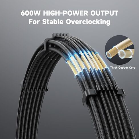 Sirlyr Black PSU Extension Cable Kit, Metallic Sheen Braided Sleeved Cables, 34cm 12VHPWR 16-Pin Pcie 5.0 GPU Extension, 24-Pin ATX & 8-Pin EPS for RTX 50/40 Series, Custom PC Build in Saudi Arabia