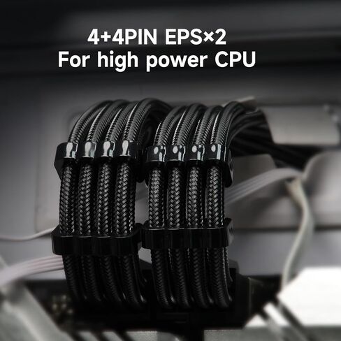 Sirlyr Black PSU Extension Cable Kit, Metallic Sheen Braided Sleeved Cables, 34cm 12VHPWR 16-Pin Pcie 5.0 GPU Extension, 24-Pin ATX & 8-Pin EPS for RTX 50/40 Series, Custom PC Build in Saudi Arabia