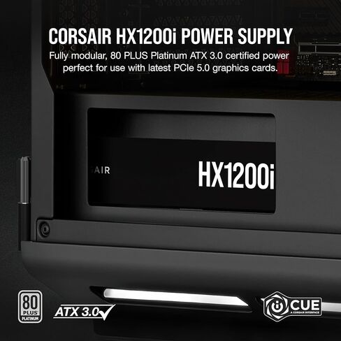 Corsair HX1200i مصدر طاقة ATX وحدات كاملة منخفضة الضوضاء - متوافق مع ATX 3.1 وPCIe 5.1 - مروحة تحمل ديناميكية سائلة - كفاءة بلاتينية 80 بلس - أسود (متجدد) in Kuwait