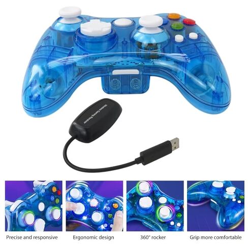 لوحة تحكم لاسلكية لجهاز Xbox 360 مدمجة مع سبعة مصابيح LED وامضة باللون الأزرق in Kuwait