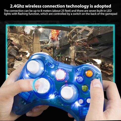 لوحة تحكم لاسلكية لجهاز Xbox 360 مدمجة مع سبعة مصابيح LED وامضة باللون الأزرق in Kuwait