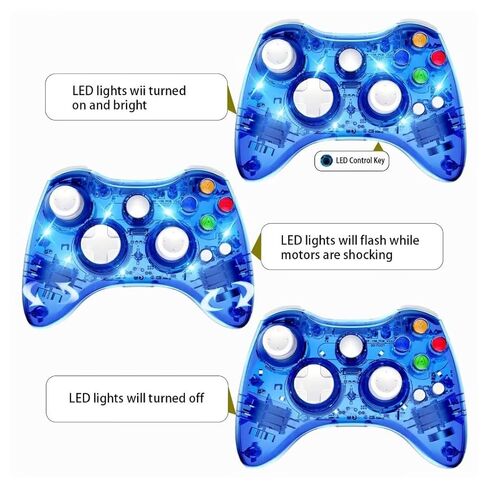 لوحة تحكم لاسلكية لجهاز Xbox 360 مدمجة مع سبعة مصابيح LED وامضة باللون الأزرق in Kuwait