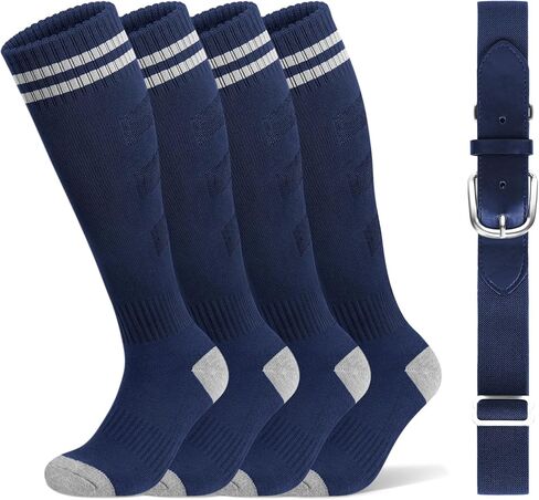 Ludaro Baseball Soccer Socks for Boys Girls, Toddler Knee High Football Softball Athletic Socks Belt Combo Set for Kids Youth in Saudi Arabia